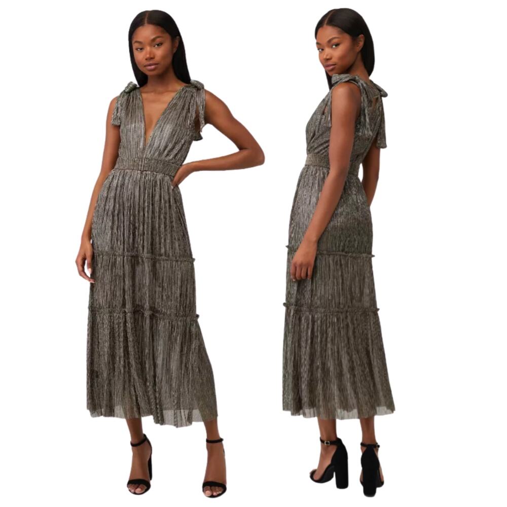 Sabina Musayev Helena Metallic Maxi Dress Tiered Formal Gala Prom Party Hoco S
